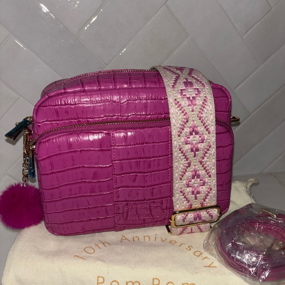 Pom Pom London hot pink croc Original Plus Crossbody Bag purse BCA 2025 NEW